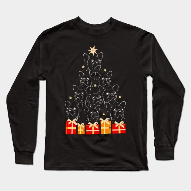 Frenchie Xmas Tree French Bulldog Lovers Christmas Vibes Long Sleeve T-Shirt by cogemma.art